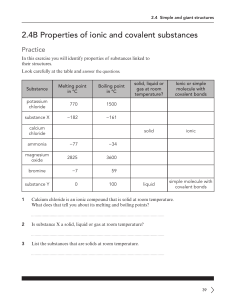 Ionic & Covalent Properties Worksheet: Melting & Boiling Points
