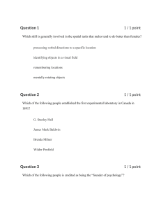 Psychology Quiz: Spatial Tasks, Founders, Theories & Study Habits