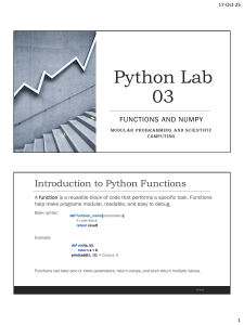 Python Functions & NumPy Lab: Modular Programming & Scientific Computing