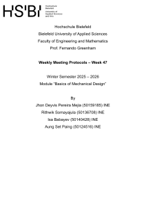 Bielefeld University Mechanical Design Project: Weekly Meeting Protocols