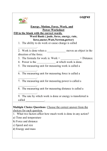Energy, Motion, Force, Work, and Power Worksheet