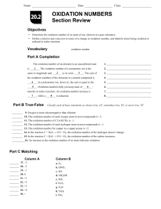 Oxidation Numbers Worksheet: Chemistry Review