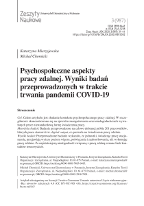 Psychospołeczne aspekty pracy zdalnej podczas pandemii COVID-19