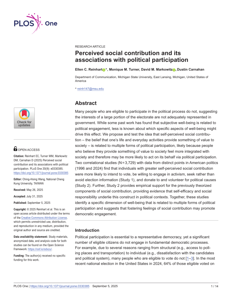 Social Contribution & Political Participation: A Research Study