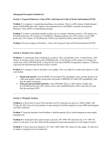 Managerial Economics Problem Set: EMV, Decision Trees, Marginal Analysis