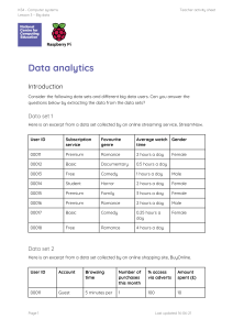 Big Data Analysis: StreamNow & BuyOnline Activity Sheet