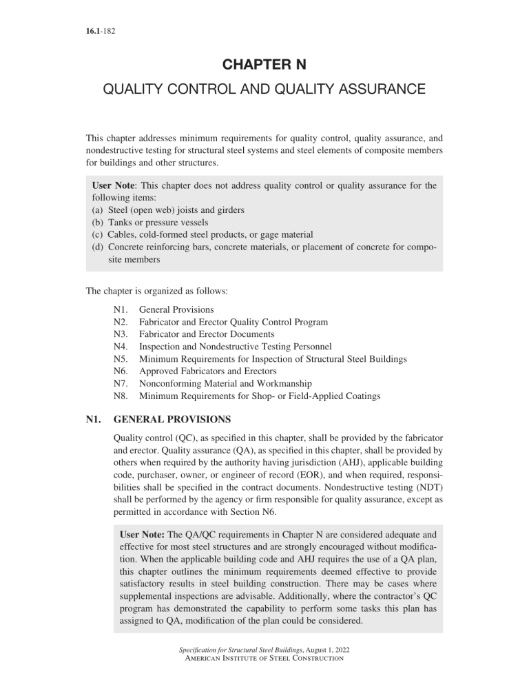 Structural Steel Quality Control & Assurance: AISC Chapter N Requirements