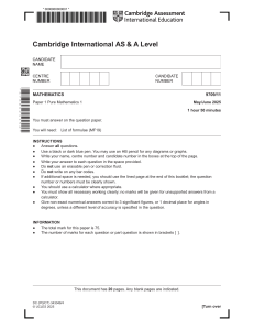Exame de Matem&aacute;tica Cambridge A Level Paper 1 (2025)