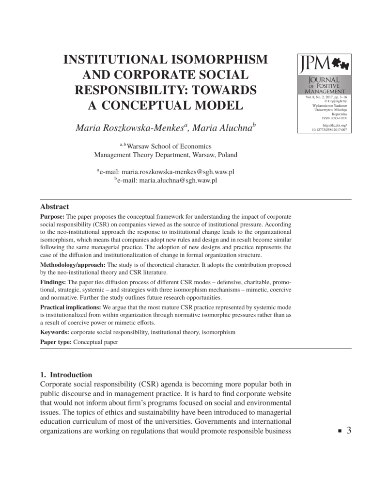 CSR & Institutional Isomorphism: A Conceptual Model