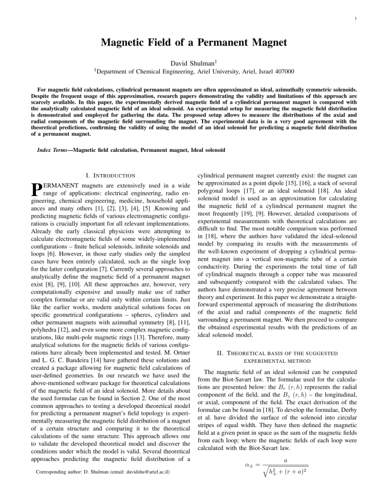 Magnetic Field of a Permanent Magnet: Solenoid Model