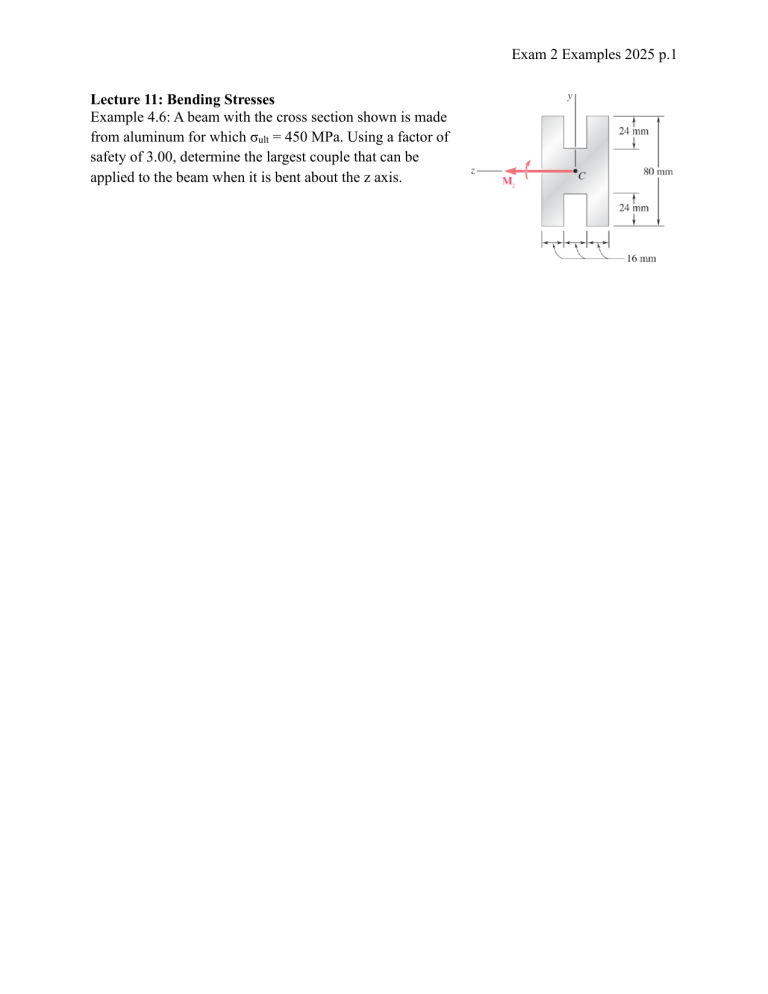 Mechanics of Materials Exam 2 Examples: Bending, Shear, Stress ...