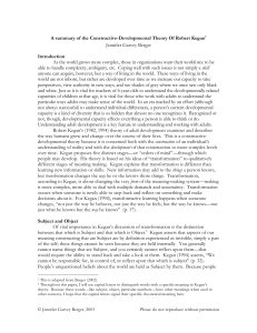 Summary of Kegan's Constructive-Developmental Theory | Adult Development