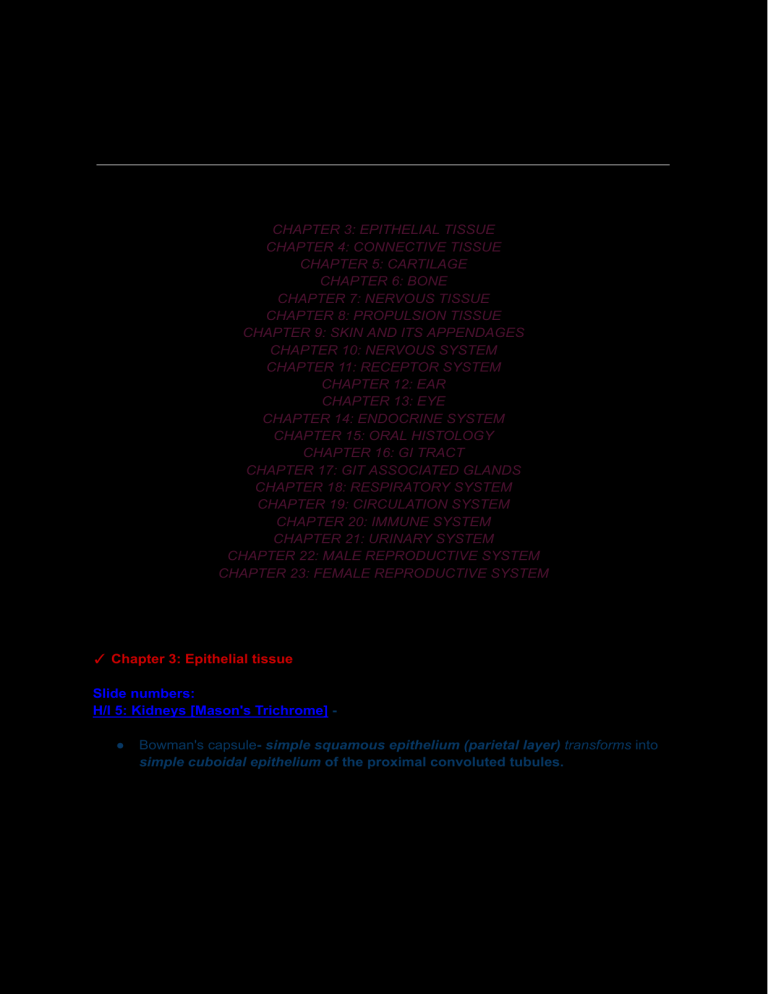 Histology Slide Guide: Epithelial, Connective Tissues & Organ Systems