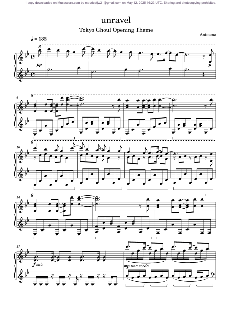 Unravel (Tokyo Ghoul) Piano Sheet Music - Animenz