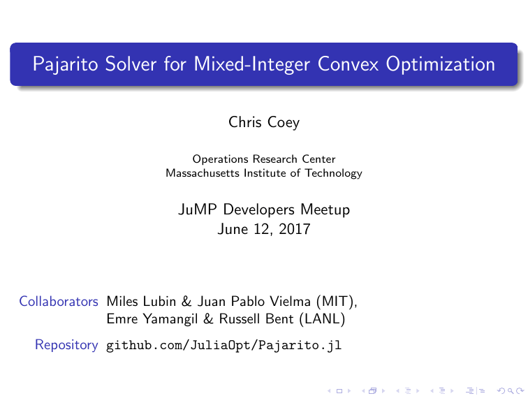 Pajarito Solver: Mixed-Integer Convex Optimization & Conic OA