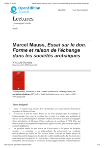Compte rendu : Essai sur le don de Marcel Mauss - Analyse et port&eacute;e