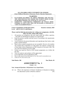 Foundations of Education Assignment - AIOU