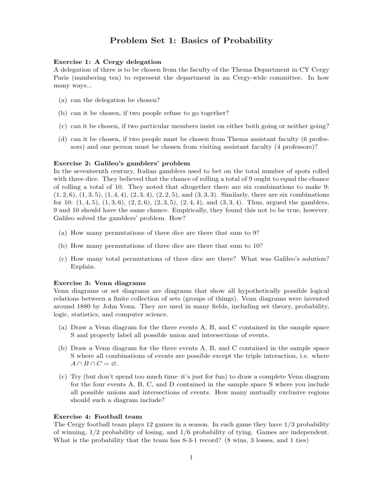 Probability Problem Set: Basics & Exercises