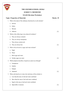 Year 8 Chemistry: Properties of Materials Revision Worksheet