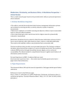 Modernism, Christianity, & Business Ethics: A Worldview Article Review
