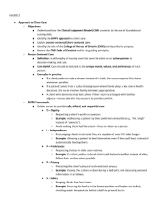 Nursing Lecture Notes: Client Care, CNO, CJM, & Infection Control
