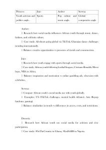 African Youth Social Media Research: Culture, Sports, Activism