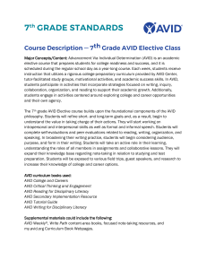 7th Grade AVID Elective Class Standards & Course Description