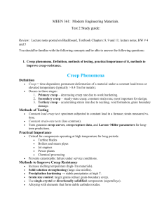 MEEN 361 Modern Engineering Materials Test 2 Study Guide: Creep, Strengthening