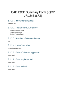CAP IQCP Summary Form: Euroblot ONE Lab Quality Control Plan