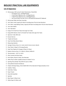 Biology Practical Lab Equipment & Materials List for Experiments