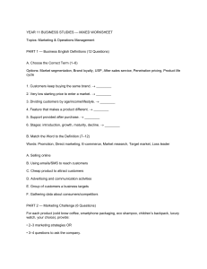 Year 11 Business Studies Worksheet: Marketing & Operations Management