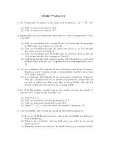 MA2224 Probability & Statistics Worksheet 2 - Mean, Variance, Distributions
