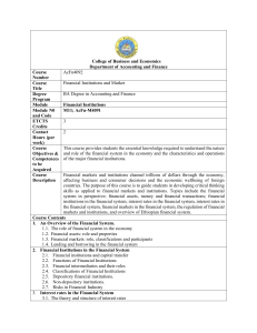 Financial Institutions and Market Course Syllabus - Wollo University