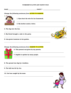 Active and Passive Voice Worksheet for Grade 7 English Grammar