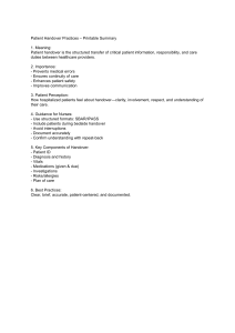 Patient Handover Practices: Summary for Healthcare Professionals
