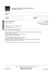 Cambridge O Level English Language Paper 2 Reading 2019