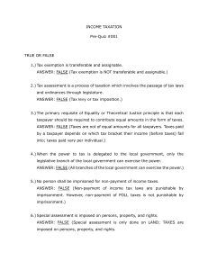 Income Taxation Quiz: True or False Questions