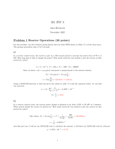 Reactor Operations Homework: Kinetics, Reactivity, Period Calculations