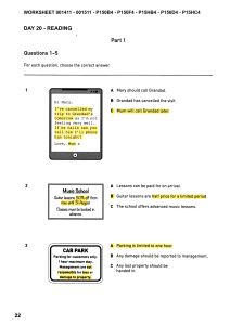 Reading Comprehension Worksheet - Test 1