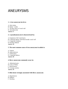 Aneurysms Quiz: Medical MCQs & Short Answers Study Guide