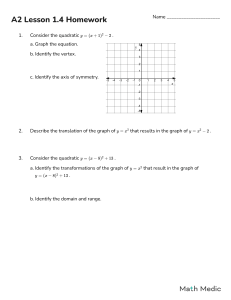 A2 Lesson 1.4 Homework: Quadratic Functions, Graphing & Transformations