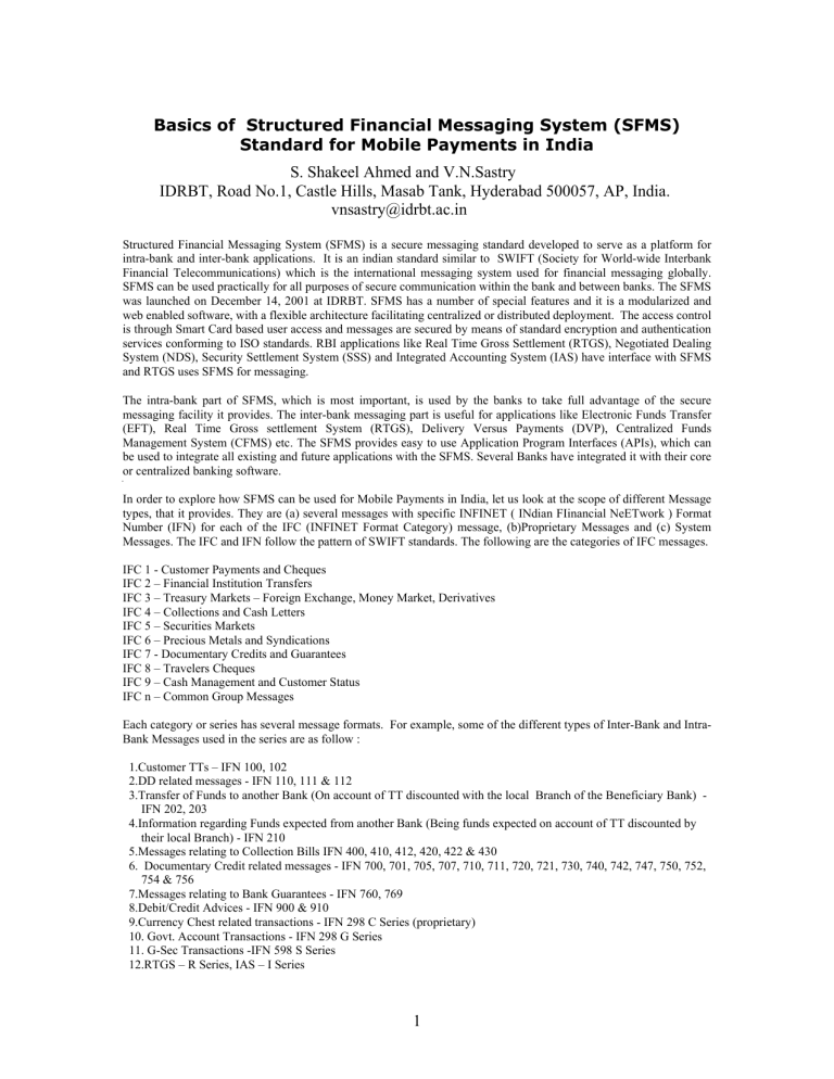 SFMS Basics: Structured Financial Messaging for Mobile Payments in India