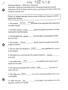 English Vocabulary Homework Worksheet: Bellringers Mystery 1