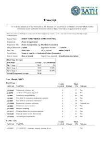 University of Bath Transcript - Economics Degree