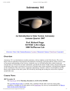 Astronomy 161: Solar System Astronomy Course
