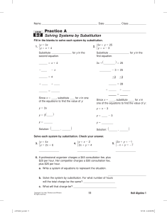 Solving Systems by Substitution Practice A - Holt Algebra 1