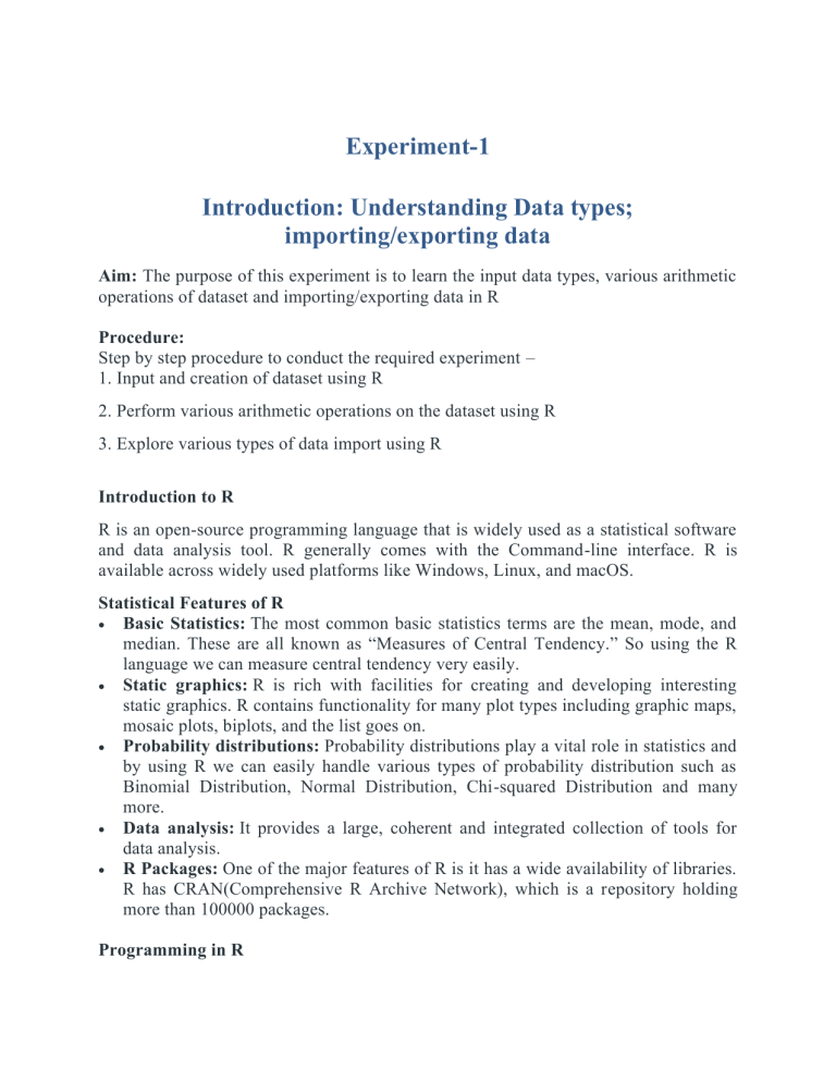R Programming: Data Types, Arithmetic Operations & Import/Export