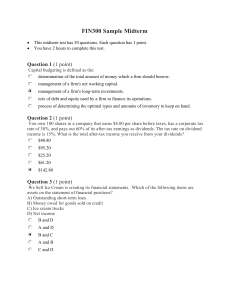 FIN300 Sample Midterm Test: Finance Questions & Solutions