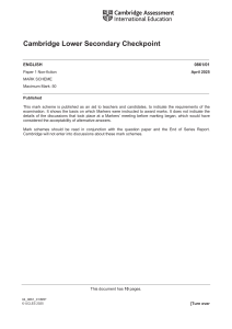 Cambridge Lower Secondary Checkpoint English 0861/01 Mark Scheme 2025