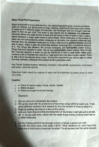 Water Properties Experiment: Cohesion, Adhesion, Tension